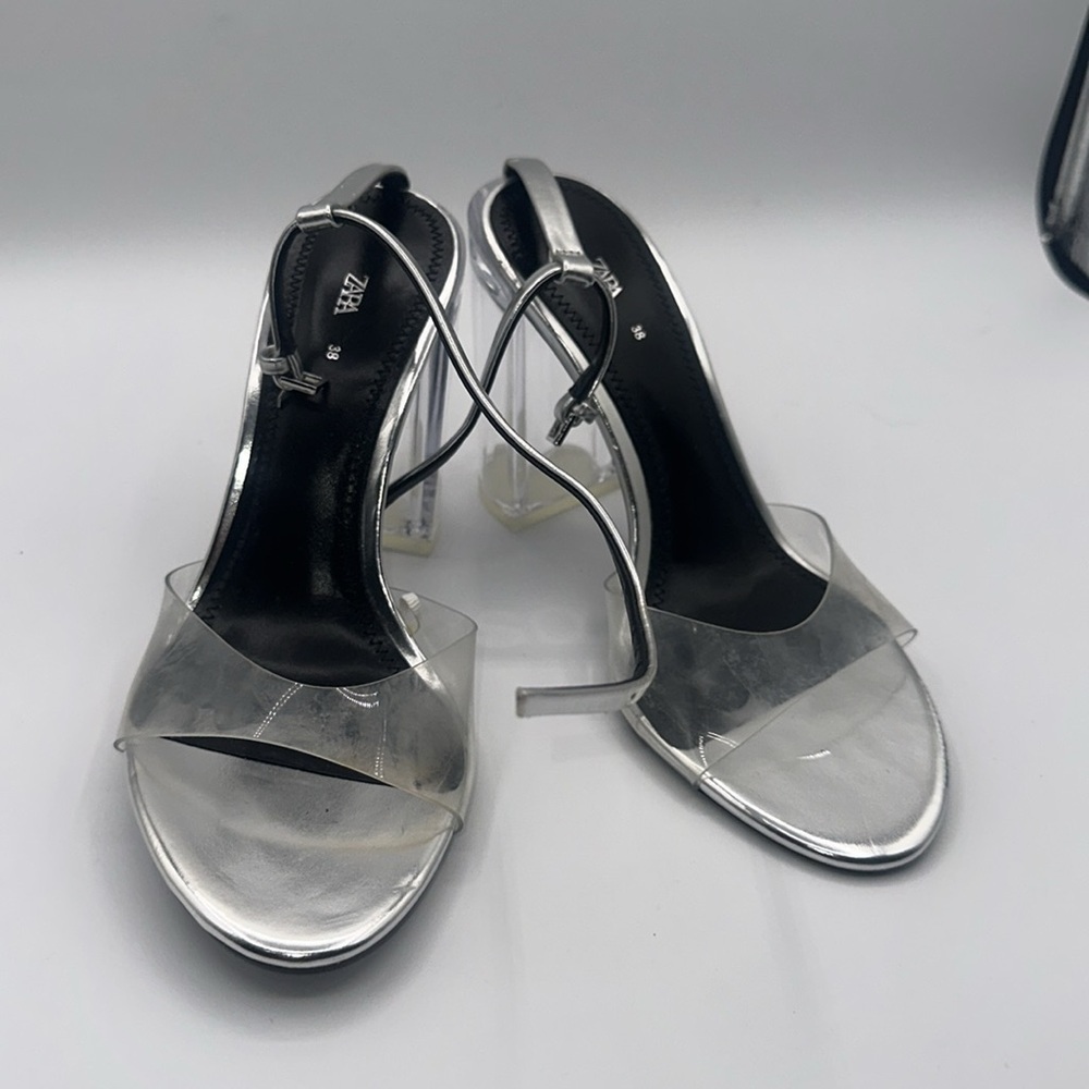 Zara Silver Women's Heeled Sandals - Picture 3 of 4